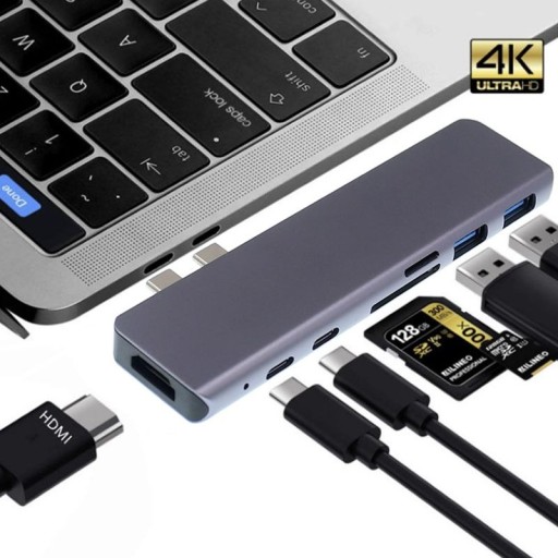 Adapter 7w1 HUB USB-C HDMI 4K SD Macbook Pro / Air