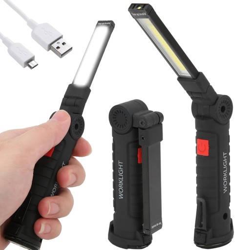 LAMPA LATARKA WARSZTATOWA Z MAGNESEM + HAK SKŁADANA DO WARSZTATU USB 5w1