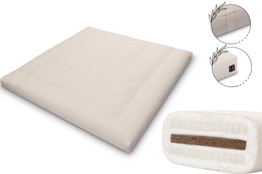 Materac 200x200 z kokosem i 2x lateks - Pascall Futon Comfort Relax - Ecru