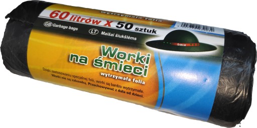 Worki na śmieci uniwersalne 60L 50SZT. CZARNE HDPE