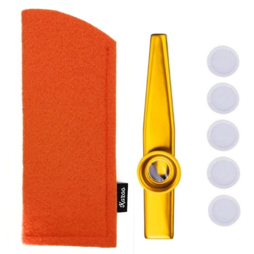 Złote KAZOO Pomarańczowe ETUI + MEMBRANY - Idealne Dla Muzyków!