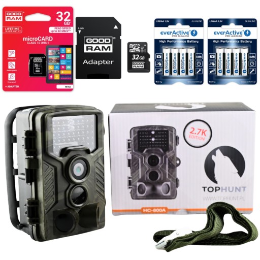 FOTOPUŁAPKA KAMERA LEŚNA TOPHUNT HC800A FHD 42XIR ZESTAW + 8x Baterie + SD