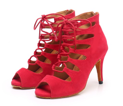 BUTY DO TAŃCA TANECZNE SZNUROWANE CZERWONE 8,5cm