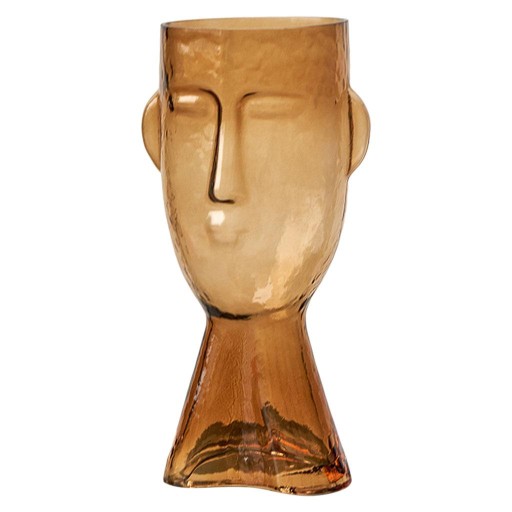 Nordic Glass Wazon w kształcie ludzkiej głowy, kryty, brązowy, 12x11,5x23