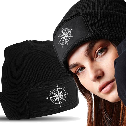 CZAPKA ZIMOWA CZARNA KOMPAS 01 CIEPŁA beanie