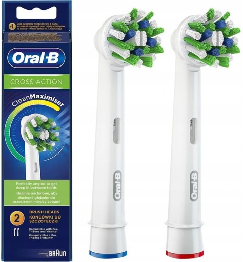 2 x KOŃCÓWKI DO SZCZOTECZKI BRAUN ORAL-B CROSS ACTION 100% ORYGINALNE BIAŁE