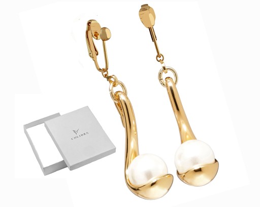 DŁUGIE KLIPSY PERŁA ZŁOTE PERŁKI SWAROVSKI COLIBRA
