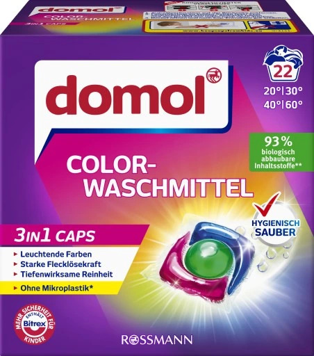Domol Kapsułki do Koloru do Tkanin Kolorowych z NIEMIEC 22szt DE NIEMIECKIE
