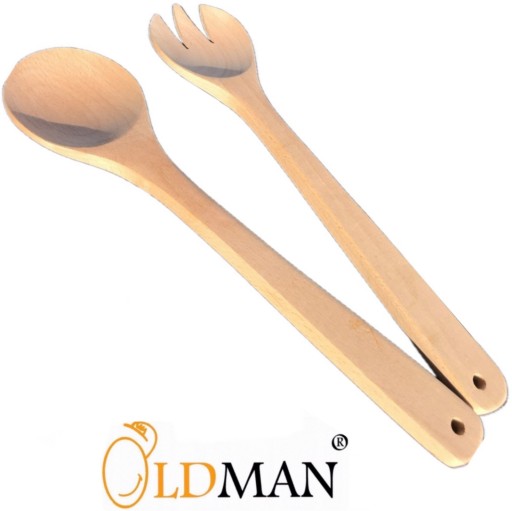 ŁYŻKI KUCHENNE ZESTAW 2 el ŁYŻEK DO SAŁATY DREWNIANE OLDMAN 30cm łyżka