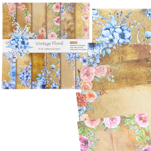 PAPIER OZDOBNY VINTAGE KWIATY ZESTAW PAPIERÓW 15x15 PAPIER DO SCRAPBOOKINGU