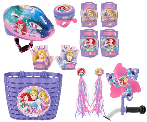 4x ochraniacze kask koszyk rękawiczki dzwonek wiatraczek wstążki Princess