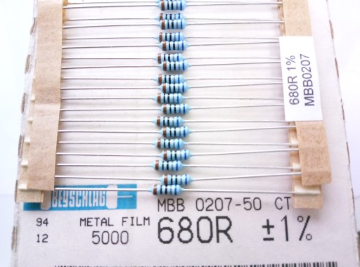 [20szt] Rezystory 680R 0.6W 1% 50ppm Beyschlag MBB0207 low noise audio