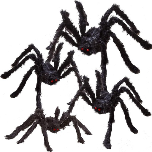HALLOWEEN GIGANTYCZNA, ŚWIECĄCA, CZARNA, WŁOCHATA DEKORACJA PAJĄKA 126CM
