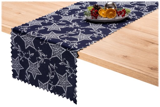 bieżnik DWUSTRONNY 40x200 ŚWIĄTECZNY SREBRNY granat Wigilia
