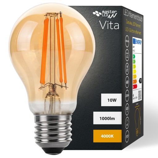 Żarówka LED E27 Filament A60 4000K 10W Amber