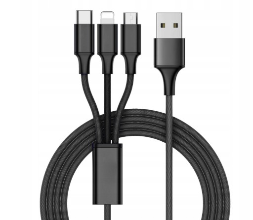 KABEL USB 3W1 DO IPHONE MICRO USB TYPE-C 1,2M