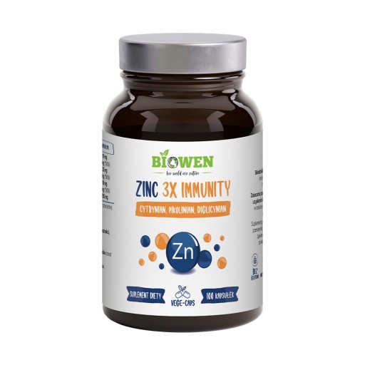 Biowen ZINC 3X IMMUNITY Cynk Cytrynian Pikolinian Diglicynian 100kapsułek