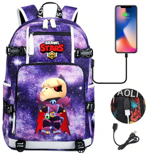 Plecak Raven Brawl Stars Crowbone z ładowaniem USB. Duża pojemność