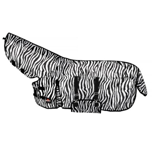 Derka siatkowa NA OWADY MUCHY dla konia ZEBRA z szyją i klapą na brzuch 145