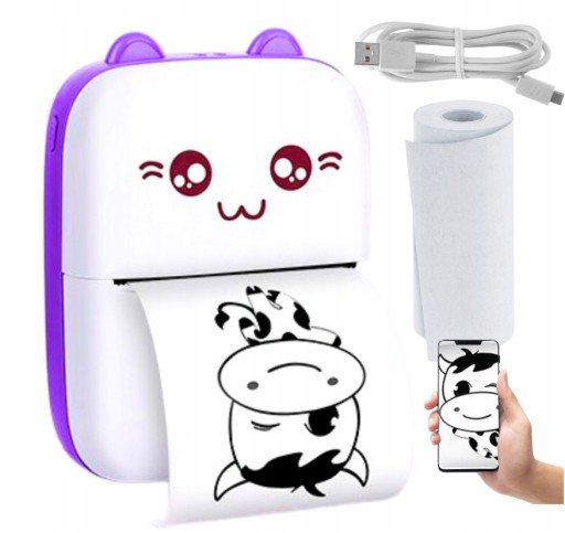 MINI DRUKARKA DRUKUŚ TERMICZNA KOTEK FIOLETOWY