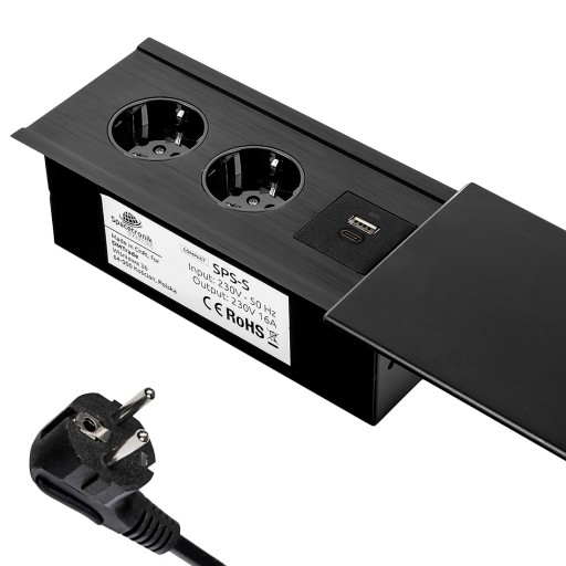Kompaktowy mediaport wpuszczany USB-C 230V AC x2