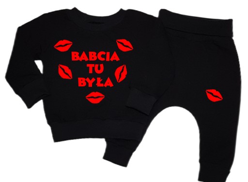 Dres niemowlęcy BABCIA TU BYŁA bluza + spodnie 62