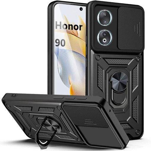 Etui do HONOR 90 5G PANCERNE RING 360° Szkło 3D FULLGLUE z czytnikiem linii