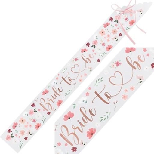 SZARFA PAPIEROWA PREMIUM NAPIS BRIDE TO BE KWIATY NA WIECZÓR PANIEŃSKI