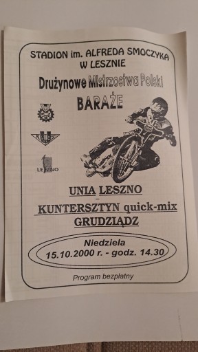 UNIA LESZNO - GKM GRUDZIĄDZ 15-10-2000 PROGRAM ŻUŻLOWY CZYSTY
