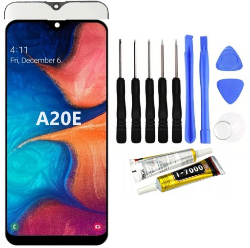 WYŚWIETLACZ LCD SAMSUNG A20E CZARNY, DOTYK + narzędzia + klej