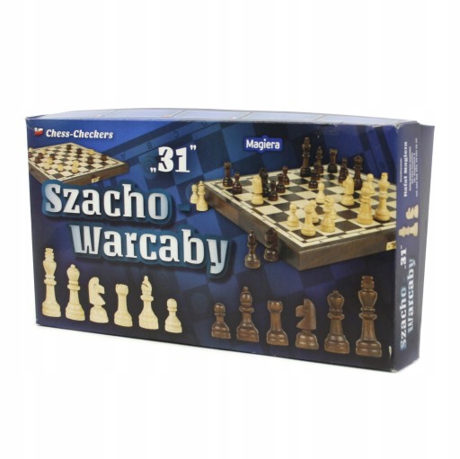 SZACHY DREWNIANE 2w1 WARCABY zamykane ZESTAW