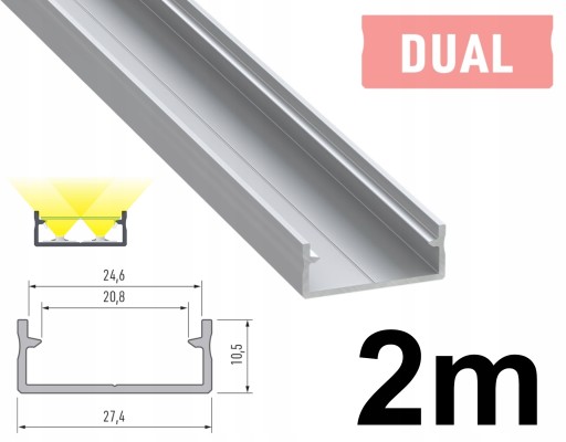 PROFIL LED SZEROKI NA 2 TAŚMY LED DUAL SREBRNY 2M