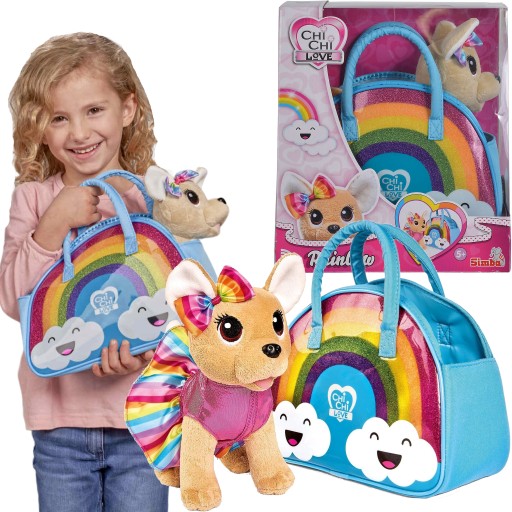 CHI CHI LOVE TĘCZOWA MODA MASKOTKA PIESEK 20 CM + TOREBKA