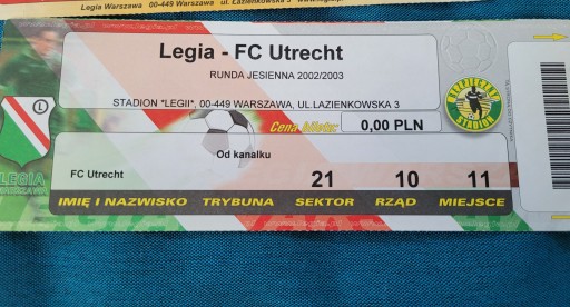 bilet Legia Warszawa - FC Ultreht