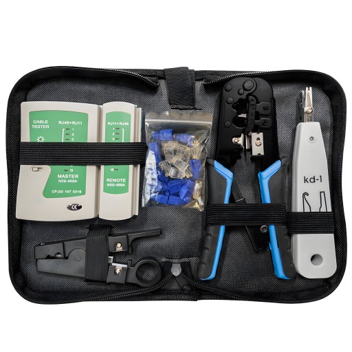 TESTER SIECIOWY ZACISKARKA STRIPPER WCISKACZ RJ45 WTYKI ZESTAW ETUI