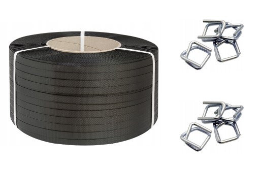 ZESTAW DO spinania PALET CZARNA TAŚMA PP 12mm + ZAPINKI