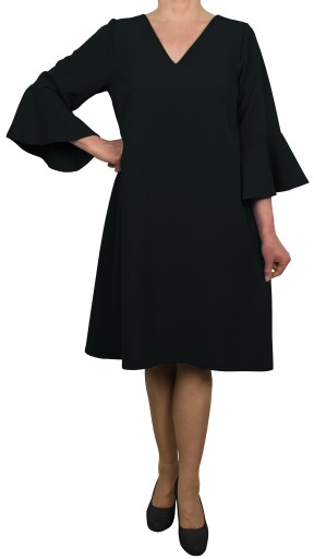 Sukienka klasyczna midi z falbaną elegancka czarna wieczorowa plus size 54