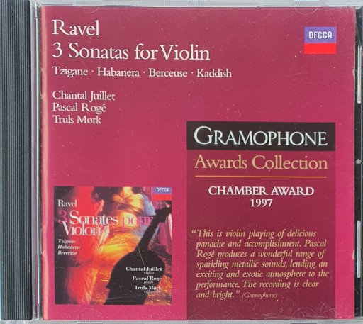 Ravel 3 Sonatas For Violin Chantal Juillet Pascal Roge Truls Mork EX CD Irl
