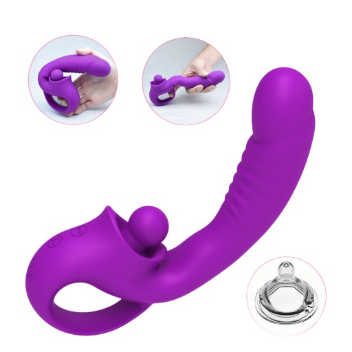 Wielofunkcyjny Wibrator Dildo z języczkiem 10 trybów 2w1 19 cm fioletowy