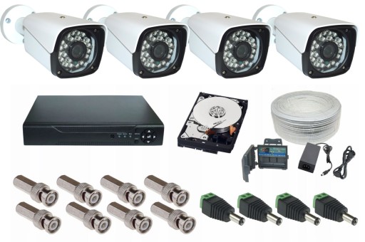 ZESTAW monitoring 4 KAMERY FULL HD rejestrator 1TB
