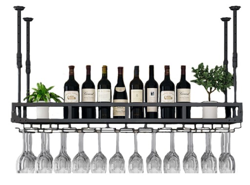 PÓŁKA WISZĄCA METALOWA CZARNA LOFT SUFITOWA DO KUCHNI SALONU 80x35 CM