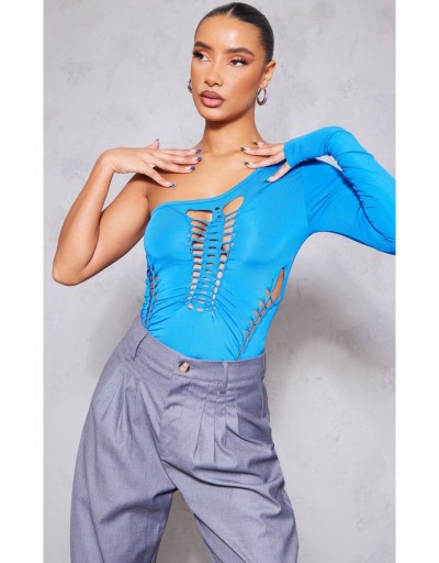 PrettyLittleThing NIEBIESKIE BODY Z WYCIĘCIAMI R.L F572113