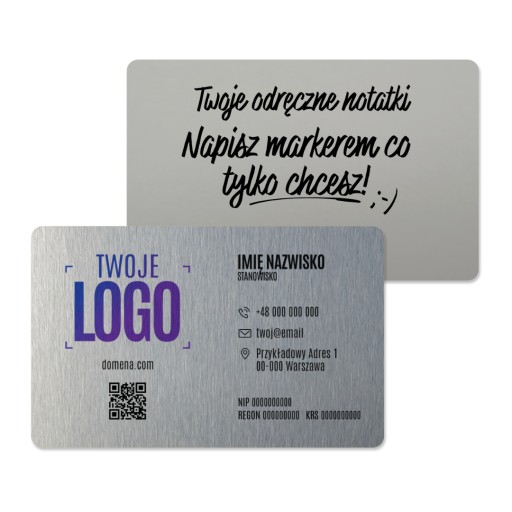 KARTY METALOWE WIZYTÓWKI HAND-NOTE SREBRNE 50 SZT