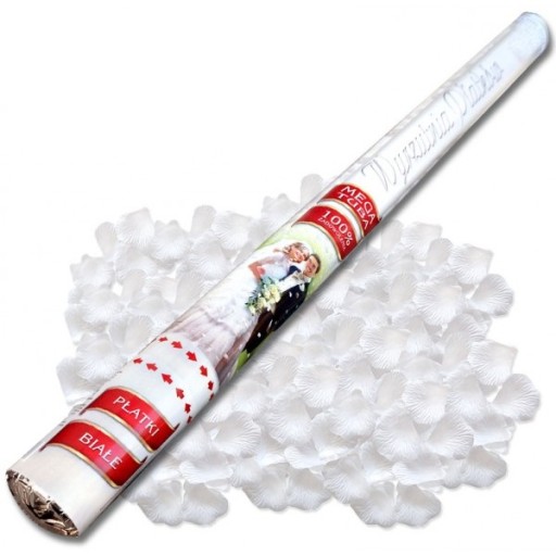 WYSTRZAŁOWE KONFETTI PŁATKI RÓŻ ŚLUB 80CM BIAŁE