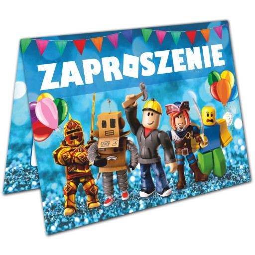 Zaproszenia dla Dzieci Urodzinowe ROBLOX z kopertą