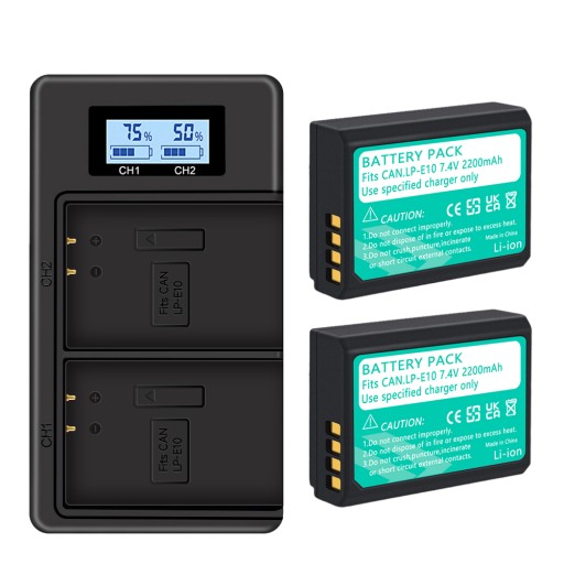 2 szt. 2200 mAh LP-E10 bateria + ładowarka do Canon EOS 1100D 1200D 1300D 2000D