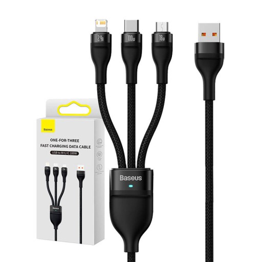 Kabel przewód 3w1 USB-C / Lightning / micro USB Baseus 100W QC 1.2m oplot