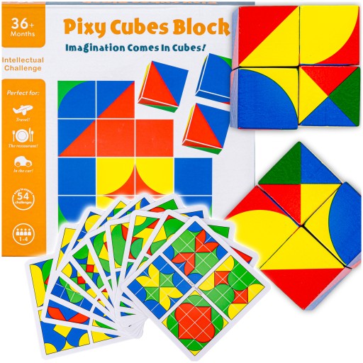 Drewniane kostki cube z kartami do układania gra logiczna