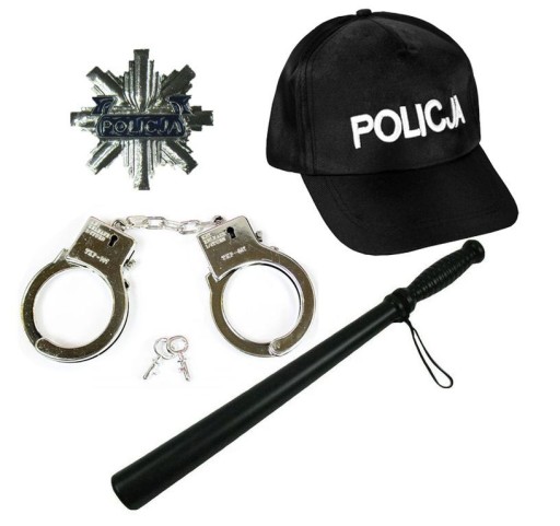 CZAPKA PAŁKA KAJDANKI STRÓJ POLICJANT POLICJANTKA