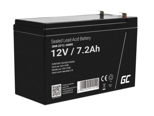 Akumulator Green Cell AGM VRLA 12V 7,2Ah do UPS systemu alarmowego